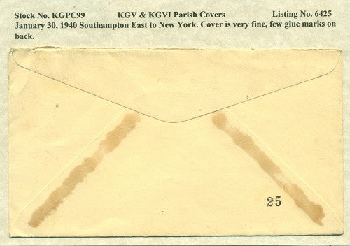 KGV & KGVI Parish Covers Southampton East January 30, 1940 KGPC 99
