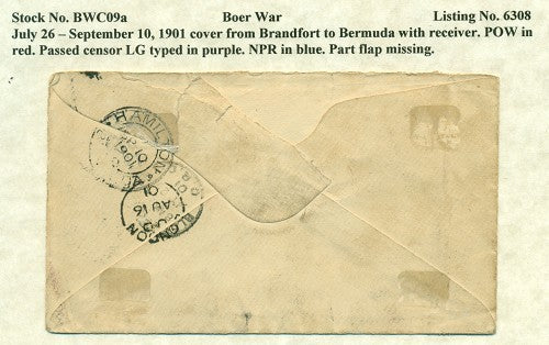 Boer War Cover - September 10, 1901 BWC 09A