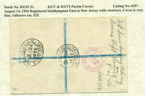 KGV & KGVI Parish Covers Southampton East August 14, 1936 KGPC 31