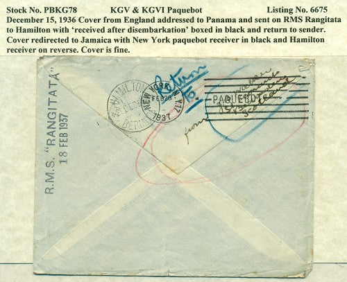 Paquebot Mail from December 15, 1936 PBM 78