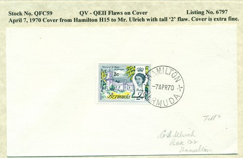 QV-QEII Flaws on Cover April 7, 1970 tall '2' QFC 59