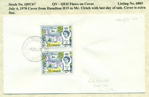 QV-QEII Flaws on Cover July 4, 1970 QFC 67