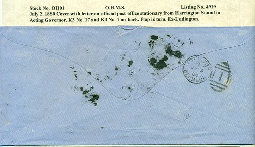 OHMS Harrington Sound- Acting Governor July 2, 1880