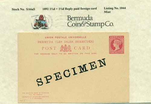 1892 1.5 and 1.5 Specimen Foreign Reply
