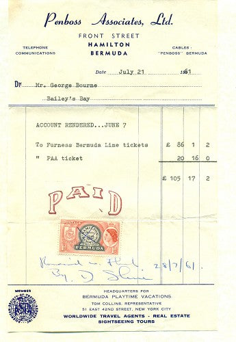 Ocean liner items July 1961 Furness lines ticket