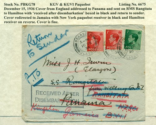 Paquebot Mail from December 15, 1936 PBM 78