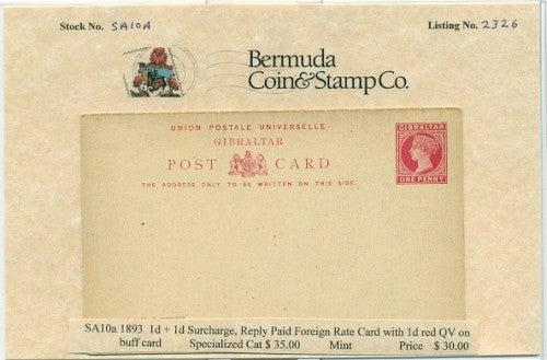 1893 1 penny reply card - SA10a