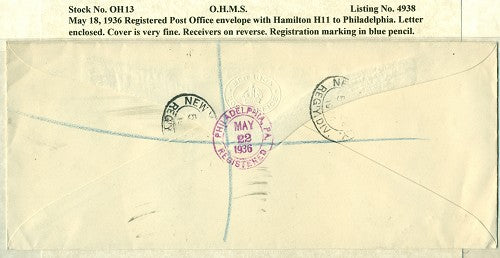 OHMS Hamilton H11- Hamilton P.O. envelope May 18, 1936