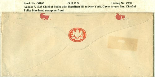 OHMS Hamilton H9- Chief of Police August 7, 1925