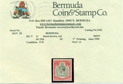 4/- 1st printing June 1920 - FH -KGV28
