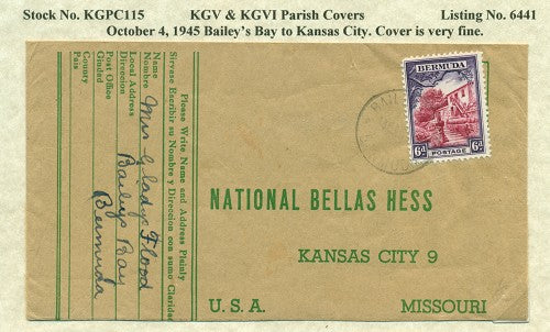 KGV & KGVI Parish Covers Bailey's Bay October 4, 1945 KGPC 115