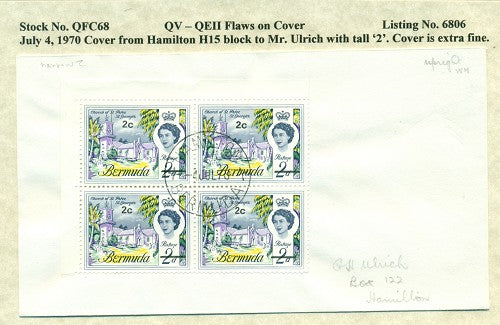 QV-QEII Flaws on Cover July 4, 1970 tall '2' QFC 68
