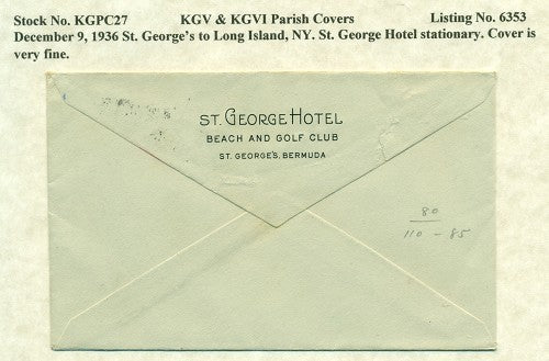 KGV & KGVI Parish Covers St. George's December 9, 1936 KGPC 27