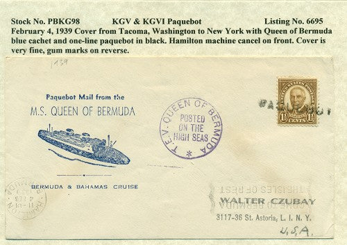 Paquebot Mail from February 4, 1939 PBM 98