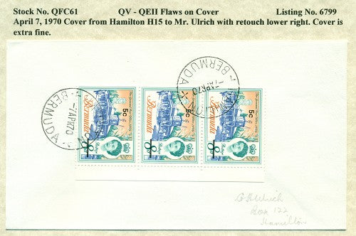 QV-QEII Flaws on Cover April 7, 1970 retouch QFC 61