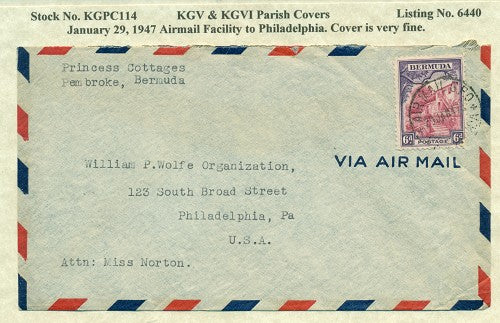 KGV & KGVI Parish Covers Airmail January 29, 1947 KGPC 114