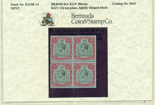 Block of KGV 2-6 shilling sg 52 KG5B 14