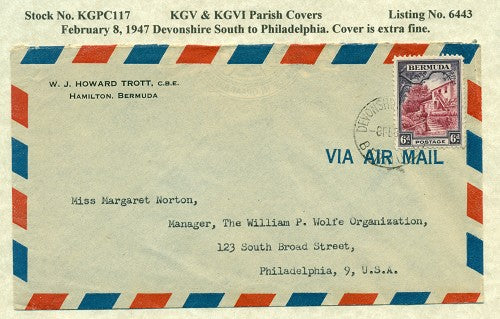 KGV & KGVI Parish Covers Devonshire South February 8, 1947 KGPC 117