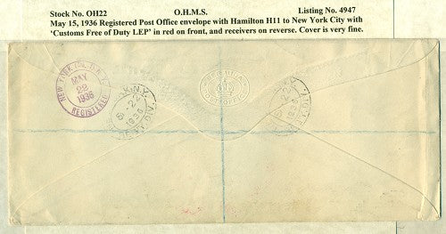 OHMS Hamilton H11- P.O. envelope May 15, 1936