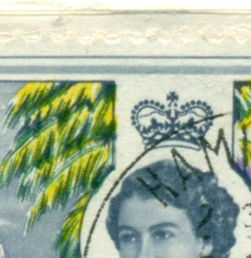 QV-QEII Flaws on Cover December 8, 1967 violet & green shift QFC 46