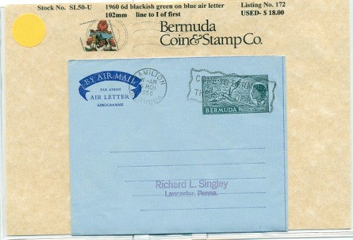 1956 6d blackish green on blue air letter - used