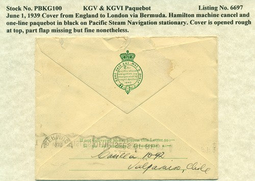 Paquebot Mail from June 1, 1939 PBM 100