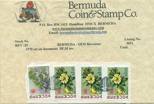 Four stamps on piece of document