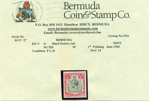 4/- 1st printing June 1920 - FLH -KGV27