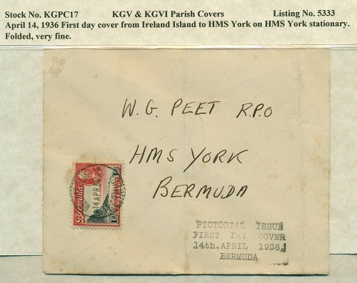 KGV & KGVI Parish Covers Ireland Island April 14, 1936
