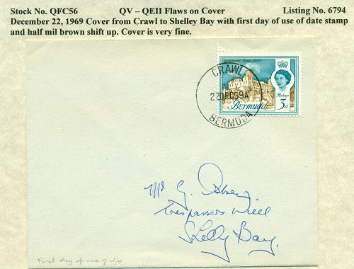 QV-QEII Flaws on Cover December 22, 1969 brown shift QFC 56