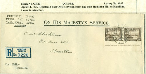 OHMS Hamilton H11- P.O. envelope April 14, 1936. #4945