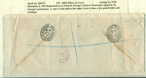 QV-QEII Flaws on Cover December 3, 1935 right shift QFC 07