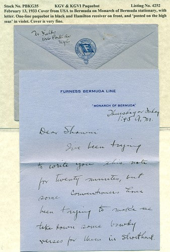 Paquebot Mail from February 13, 1933