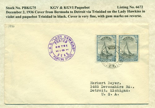 Paquebot Mail from December 2, 1936 PBM 75