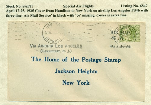 Special Air Flights April 17-25, 1925 SAF 27