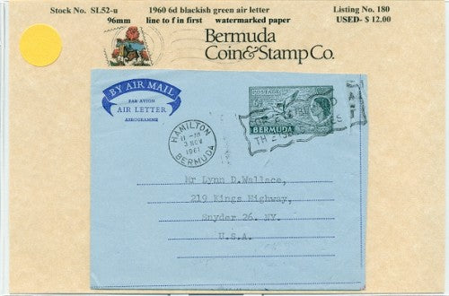 1960 6d blackish green air letter - used