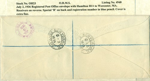 OHMS Hamilton H11- Hamilton P.O. envelope July 2, 1936