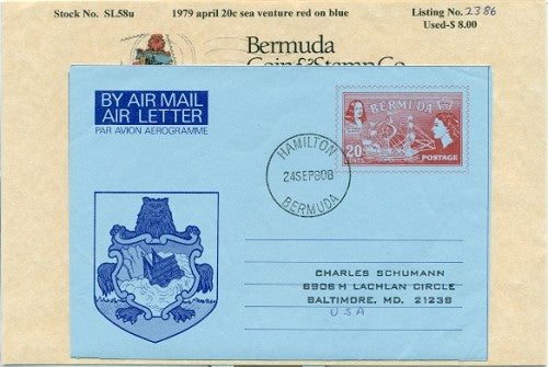 1979 April 20c Sea Venture air letter - used