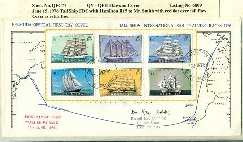 QV-QEII Flaws on Cover June 15, 1976 red dot over sail QFC 71