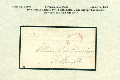 Local mail 1850 from St. George's P3 to Southampton