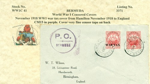 November 1918 tax cover from Hamilton to England