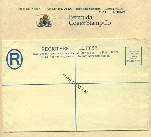 1942 Reg. Env. KGVI 3d Specimen large