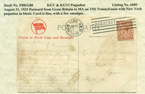 Paquebot Mail from August 31, 1933 PBM 88