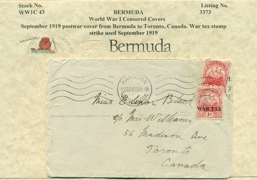September 1919 Bermuda to Toronto