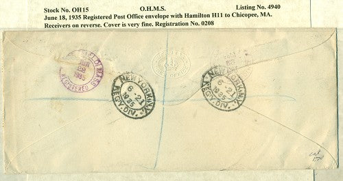 OHMS Hamilton H11- Hamilton P.O. envelope June 18, 1935