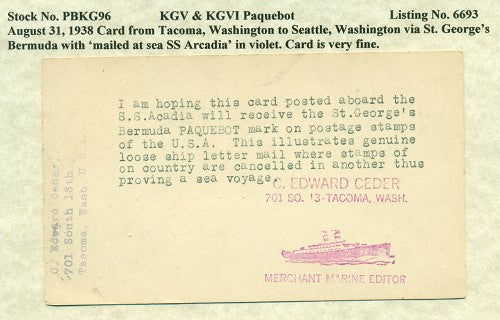 Paquebot Mail from August 31, 1938 PBM 96
