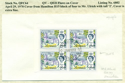 QV-QEII Flaws on Cover April 29, 1970 tall '2' QFC 64