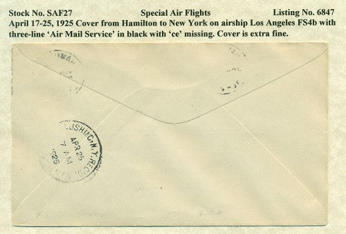 Special Air Flights April 17-25, 1925 SAF 27