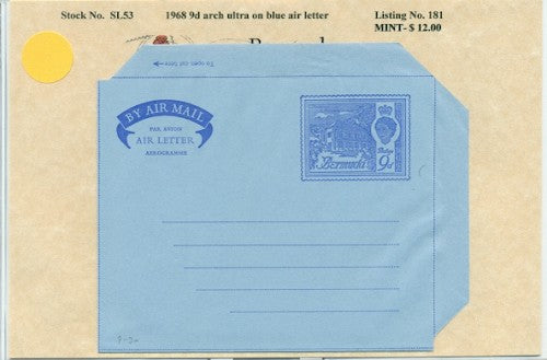 1968 9d arch ultra on blue air letter