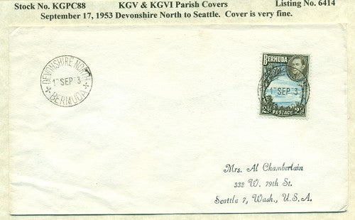 KGV & KGVI Parish Covers Devonshire North September 17, 1953 KGPC 88